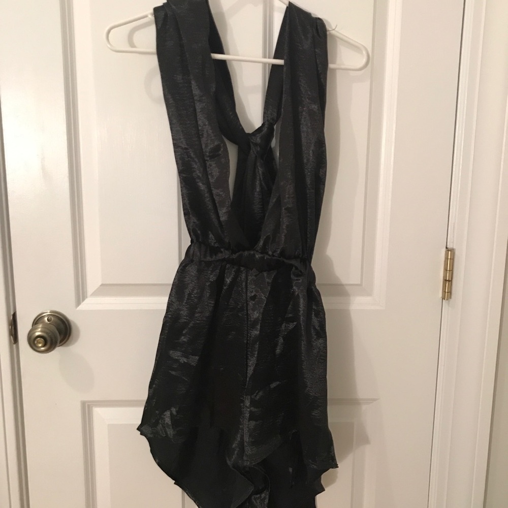 Satin halter tie up romper